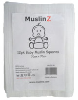 Muslinz - Pack of 12 soft white muslin squares, 70cm