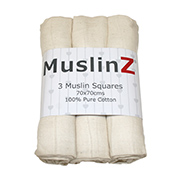 Muslinz - Pack of 3 soft unbleached muslin squares, 70cm