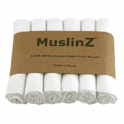 Muslinz Pack of 6 White Bamboo/Organic Cotton luxury 70cm muslin squares