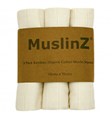 Muslinz Pack of 3 Unbleached Bamboo/Organic Cotton luxury 70cm muslin squares