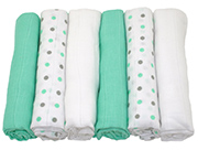 Muslinz Pack of 6 mint spot print/plain assorted 70cm muslin squares