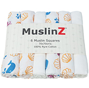 Muslinz Pack of 6 SeaLife Combo assorted 70cm muslin squares