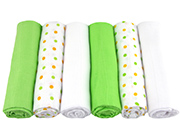 Muslinz Pack of 6 green spot print/plain assorted 70cm muslin squares