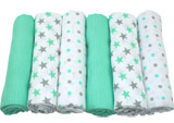 Muslinz Pack of 6 mint star print/plain assorted 70cm muslin squares