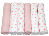 Muslinz Pack of 6 pink star print/plain assorted 70cm muslin squares