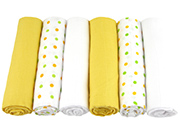 Muslinz Pack of 6 yellow spot print/plain assorted 70cm muslin squares