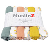 Muslinz Pack of 6 Scandi Rainbow assorted 70cm muslin squares