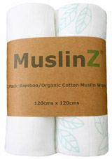 Muslinz 2 pack Bamboo /Organic Cotton Muslin  Wraps, 120cm